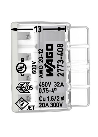 Клемма 2773 408 0,75-4мм2 32А WAGO (365289817)