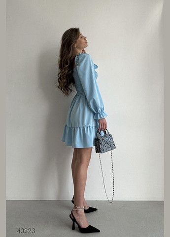 Голубое повседневный летнее платье с пышной юбкой Liton однотонное