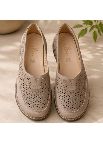Мокасины женские с перфорацией бежевые. Fashion (400769271)