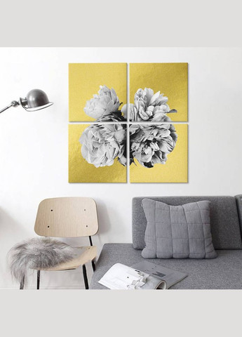 Модульная картина из четырех частей Белые Пионы 103x103 см (MK423200) Malevich Store (333338980)