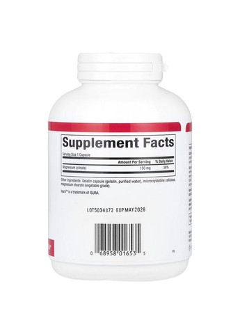 Цитрат магния Magnesium Citrate 150 mg, 180 капсул для поддержания мышц и нервной системы Natural Factors (329999133)
