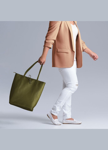 Шопер Оливковий - Італійська жіноча м’яка сумка-шопер із натуральної шкіри без підкладки на блискавці з внутрішньою TAKEASY (350612601)