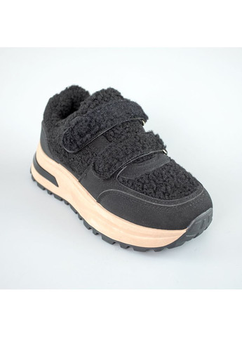 Кроссовки женские мех замшевые Fashion чёрные зима (366449091)