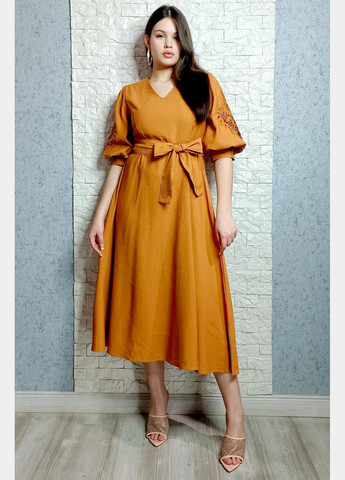 Горчичное повседневный, кэжуал платье а-силуэт Lara однотонное