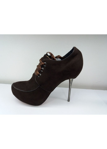 Коричневі ботильйони замшві жіночі, колір шоколадний, осінні на високих підборах No Brand