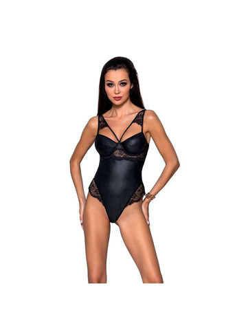 Боди из экокожи - Loona Body Black, с кружевными вставками и открытой спинкой Passion (334305570)