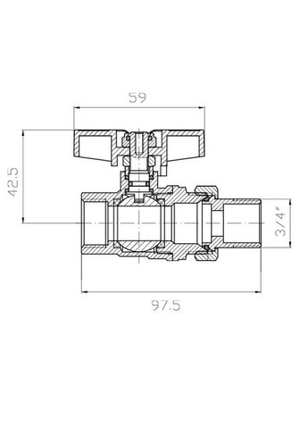 Кран с американкой Extreme KE.227-20 - 3/4" ручка "бабочка" красная (KR5766) KOER (371346127)
