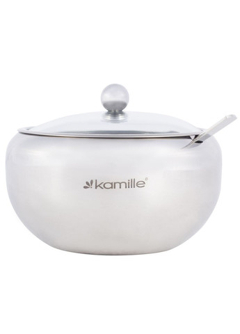 Цукорниця 560мл з нержавіючої сталі з ложечкою і скляною кришкою KM-7003 Kamille (371898228)