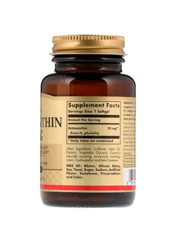 Астаксантин, 10 мг, Astaxanthin,, 30 желатиновых капсул Solgar (326055178)