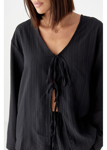 Вільний літній костюм із блузою на зав'язках Lurex Костюм-двойка (370377300)