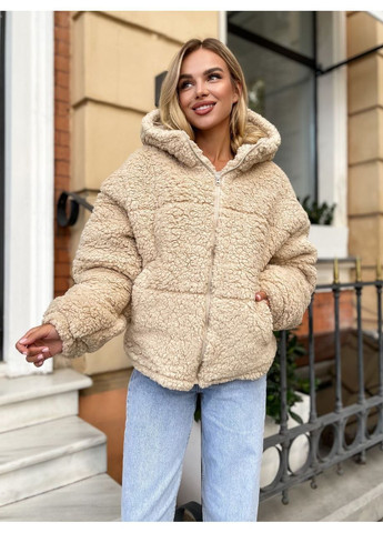 Бежева хутряна жіноча куртка Osoblyva