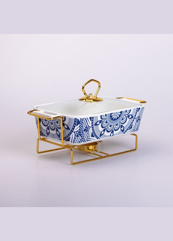 Мармитница керамическая 1л SA1107-S прямоугольная на подставке с орнаментом белый Yiwu (328287570)