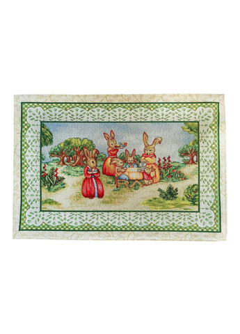Гобеленові серветки під тарілку Великодні ланчмати з люрексовою ниткою та малюнком з "Пасхальними кроликами" 33х47 Maystat (305664940)