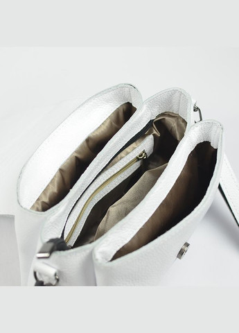 Белая женская кожаная маленькая сумка кросс боди через плечо на три отделения Serebro (278634433)