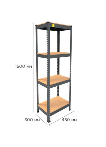 Металлический стеллаж Light Series (размер 1500х450x300мм) 4 полки ДСП до 100кг Черный Emby (331640052)