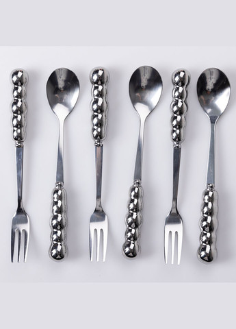 Набор десертных вилок и ложек с керамической подставкой, серебристый Yiwu (323222973)