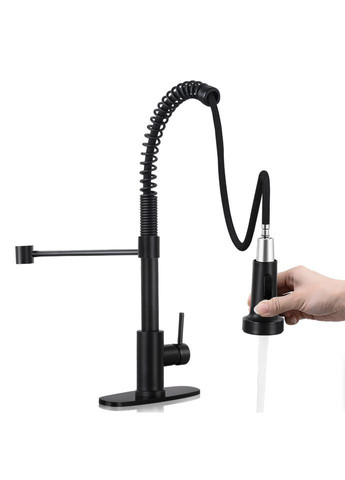 Змішувач для кухні з висувним виливом, 2 режими лійки. Чорний матовий No Brand (365639499)