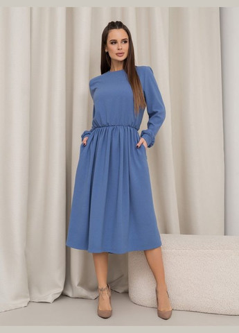 Голубое повседневный голубое классическое платье с длинными рукавами ISSA PLUS однотонное