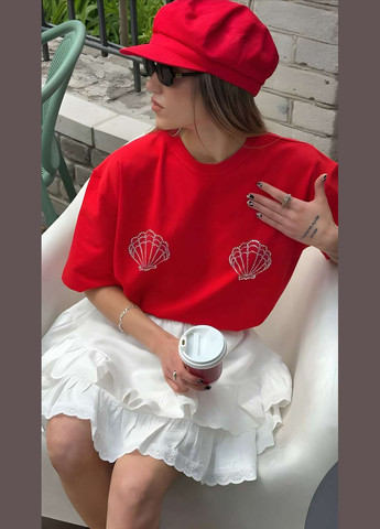 Женская качественная хлопчатобумажная футболка оверсайз с ракушками стразы хлопок черный Україна - (339402865)