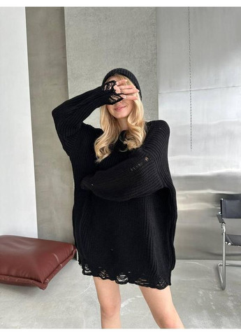 Чорний жіночий вовняний светр туніка рванка подовжений теплий чорний You Best