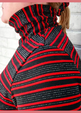 Комбинированный демисезонный вязаная женская водолазка теплая с высоким горлом, в черно красную полоску, вязаный акрил No Brand