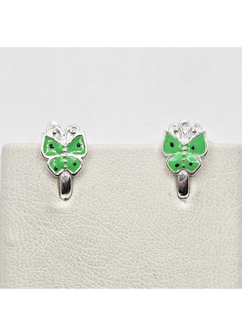 Сережки срібні з ювелірною зеленою емаллю "метелики" 2,03 г No Brand (369736706)