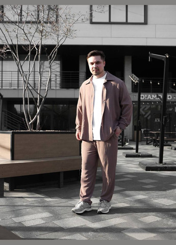 Темно-бежевый летний костюм: брюки и рубашка из легкого дышащего материала с рубашкой, брючный Україна