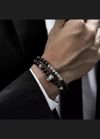 Комплект браслетов из агата с черепом серебряного цвета (12045) Hemst (301071073)