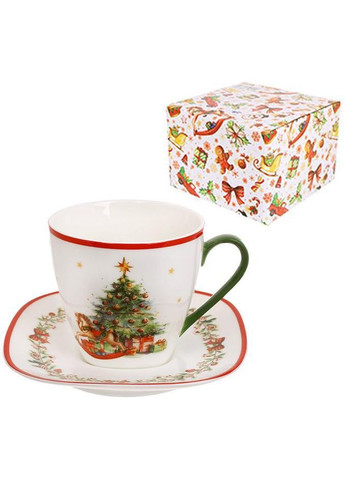 Чашка порцелянова з блюдцем "Різдвяна Ялинка" чайна пара 220мл BonaDi (362570621)
