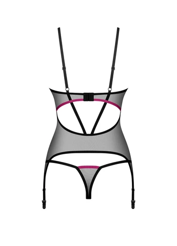 Корсет Novenes corset & thong,, прозорий, відкрита спина, стрінги в комплекті Obsessive (339867234)