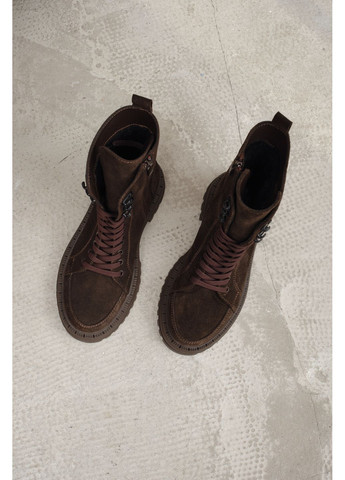 Високі жіночі зимові замшеві черевики темно-коричневого кольору на шнурках з боковою змійкою (відшив 3 дні) Paradize (365833642)