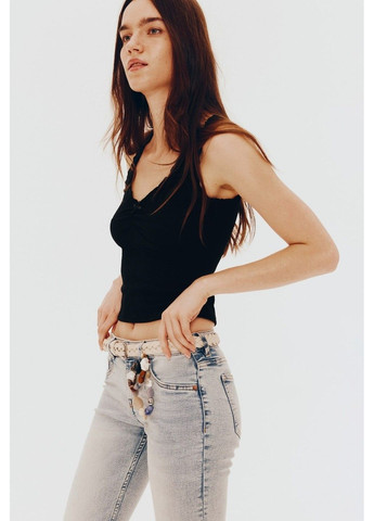 Женский приталенный топ из трикотажа (58361) XXS Черный H&M (337498892)