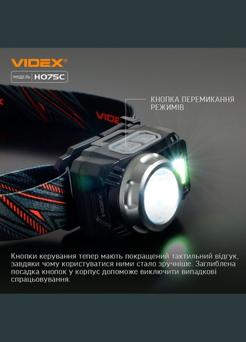 Налобний ліхтар VLFH075C з червоним світлом та датчиком руху Videx (282312933)