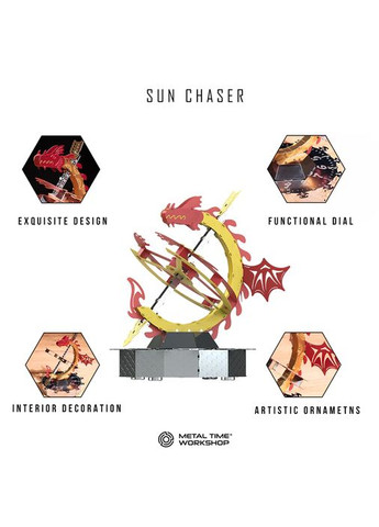 Настільний годинник конструктор із драконом Sun Chaser Dragon Stand Clock Metal-Time MT025 Metal Time (278652254)