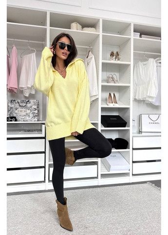 Светло-желтый зимний стильный вязаный свитер оверсайз пуловер Україна