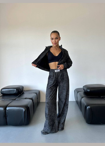 Женский графит трендовый костюм в стиле тай-дай, варенка, спортивная кофта и широкие мраморные брюки. No Brand (321969326)