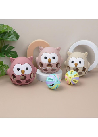 Силіконовий прорізувач-брязкальце Сова ніжно рожевий 2 в 1 Cheeks (350315148)