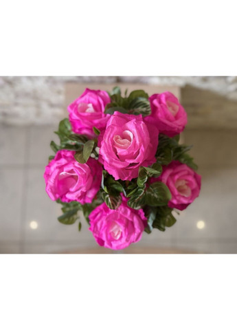Букет малиновой розы с зеленью в горшке 35 см. ПЛАСТМАКС Пластмакс (372837967)