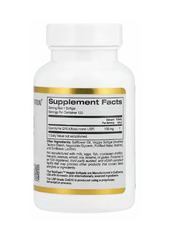 Коензим Q10, 100 мг, 120 рослинних капсул California Gold Nutrition (347599994)