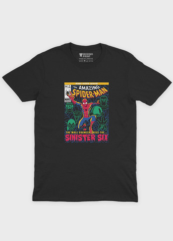 Черная мужская футболка с принтом супергероя - человек-паук (ts001-1-bl-006-014-082) Modno