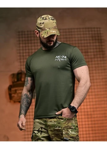 Тактическая футболка SELION АК-74 олива мужская армейская футболка военная No Brand (393646160)