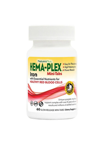 Вітаміни та мінерали Hema-Plex, 60 мінітаблеток Natures Plus (293417979)