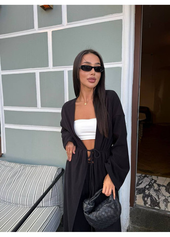 Черный демисезонный женский комплект с кардиганом и брюками-палаццо. Avanti