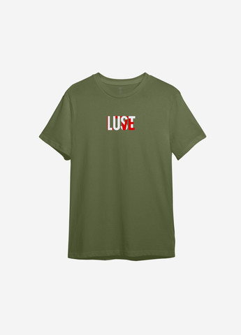 Оливковая всесезон футболка с принтом "lust love" ТiШОТКА