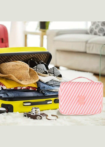 Стильна рожева в смужку дорожня косметичка, органайзер для туалетного приладдя, універсальний несесер No Brand (315101641)