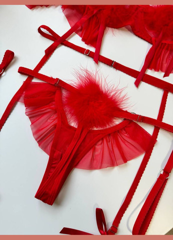 Червоний комплект жіночої білизни з поясом і гартерами Simply sexy