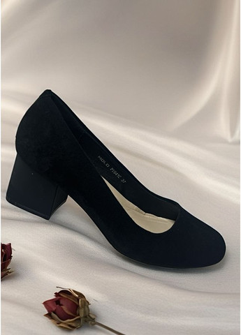 No Brand Жіночі замшеві туфлі на підборах чорний з натуральна замша, — всесезон (361431879)