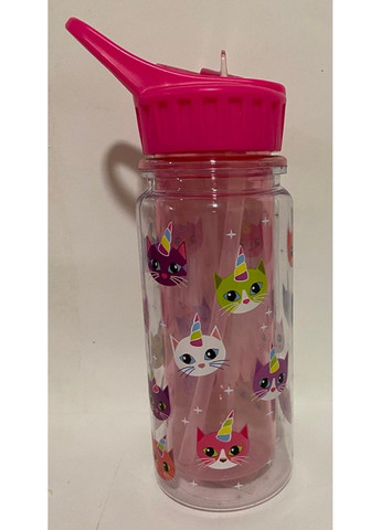 Пляшка дитяча для води 350 мл з трубочкою Котик,рожевий 1215 No Brand (291161860)