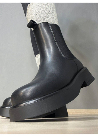 Черевики жіночі 958 челсі утеплені на хутрі шкіряні чорні Hengji (368914678)