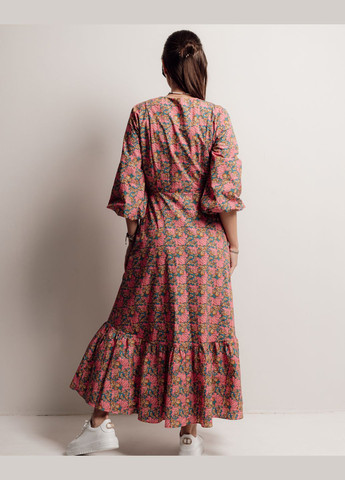 Розовое кэжуал платье летнее длинное c цветами Samsara с цветочным принтом